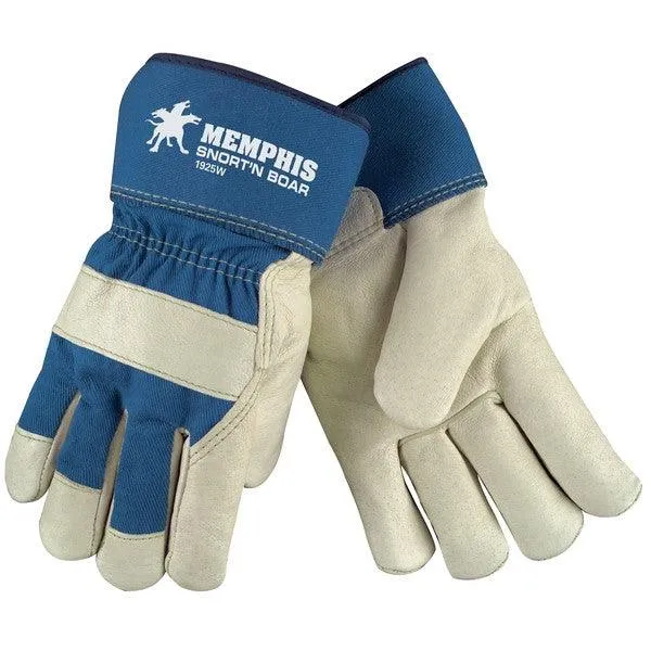 1925WL MCR Safety Snort N Boar Leather Palm Gloves, Large, Leather, Blue