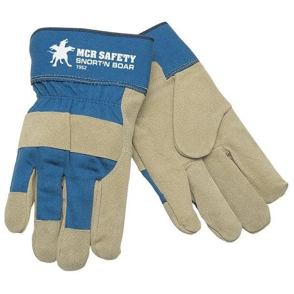 1952L MCR Safety Snort N Boar Leather Palm Gloves, Large, Leather, Blue
