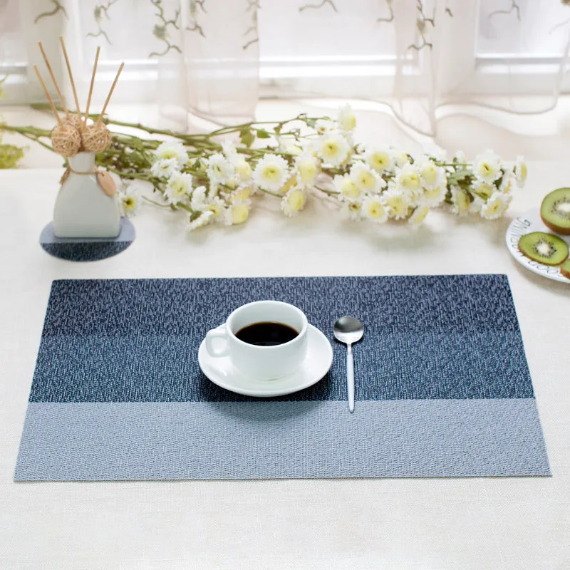 2PCs Christmas Tablecloths Woven Horizontal Stripes Textilene Placemat PVC Waterproof Non-Slip