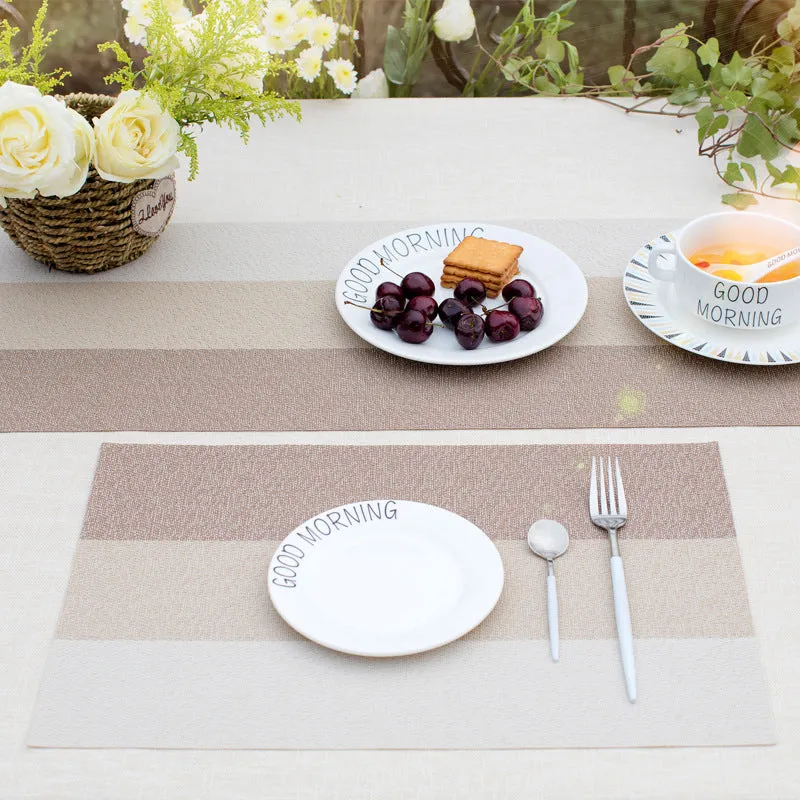 2PCs Christmas Tablecloths Woven Horizontal Stripes Textilene Placemat PVC Waterproof Non-Slip