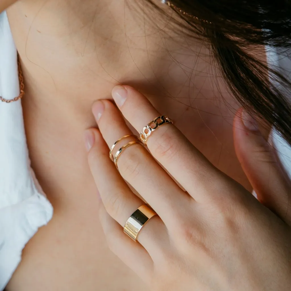 3 Piece Adjustable Wide Band Silver Cuff Resizable Boho Ring set