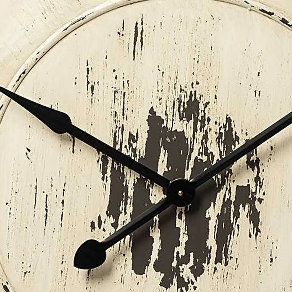 42" Circle Antiqued White Wood Analog Wall Clock