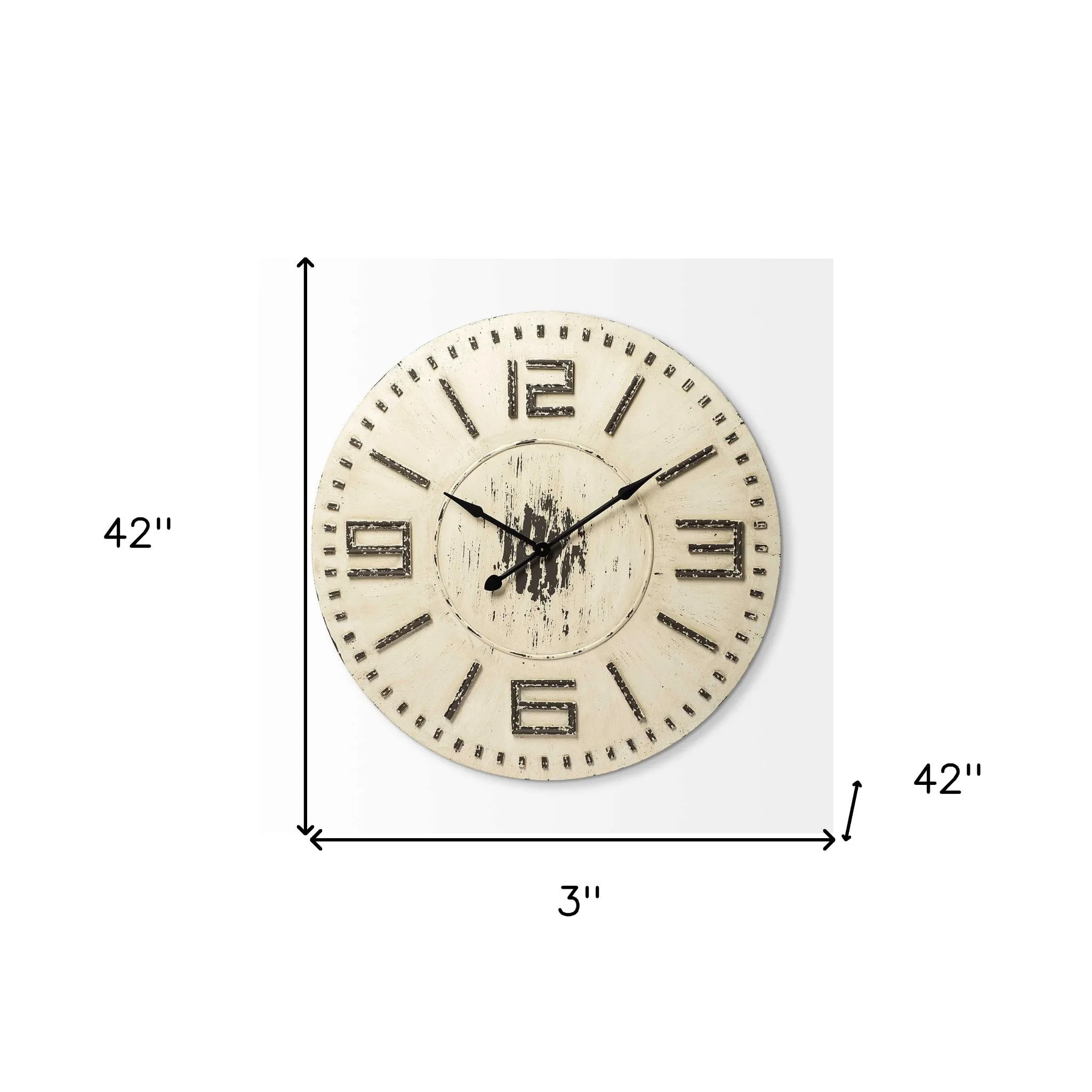 42" Circle Antiqued White Wood Analog Wall Clock
