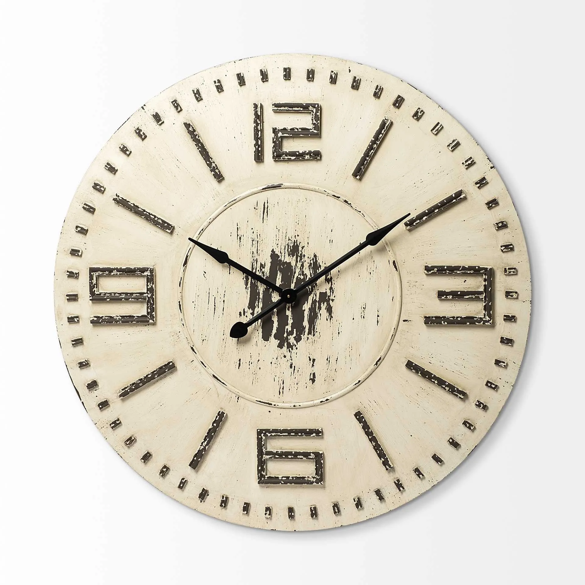 42" Circle Antiqued White Wood Analog Wall Clock