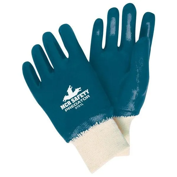 9751 MCR Safety Predator Gloves, Large, Nitrile, White, 11 Inch L