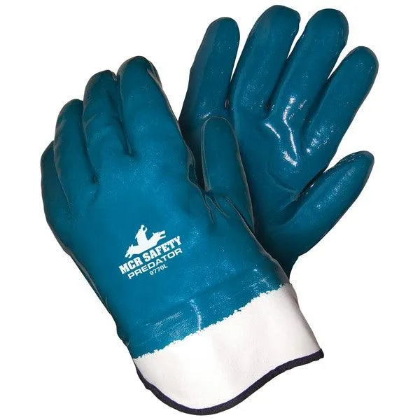 9770 MCR Safety Predator Gloves, Large, Nitrile, White, 11 Inch L, Safety Cuff