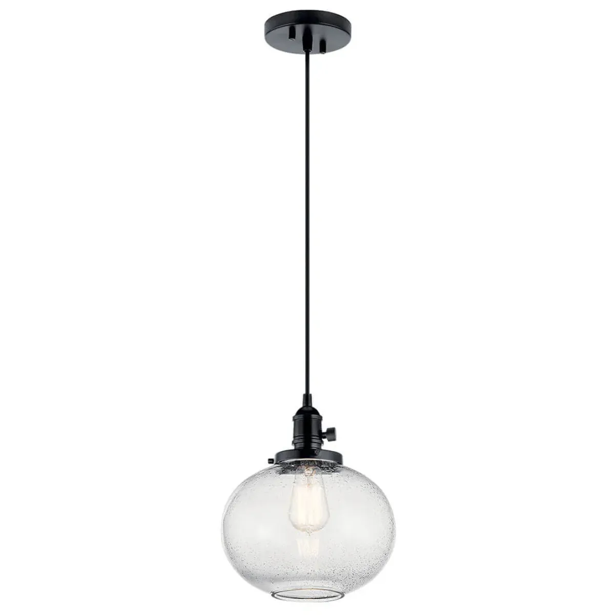 Avery 11" 1-Light Pendant Light with Clear Seeded Glass, Black Finish