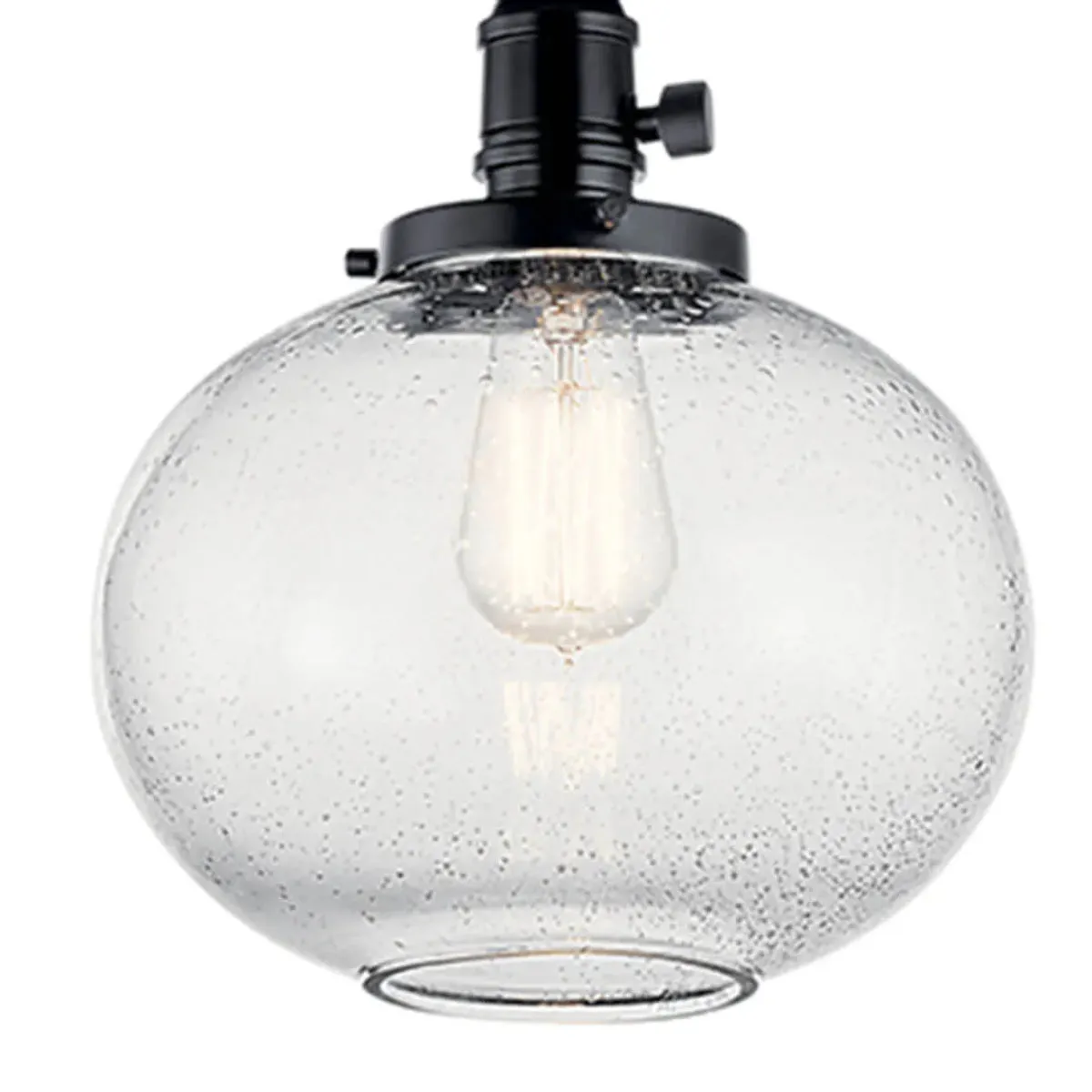 Avery 11" 1-Light Pendant Light with Clear Seeded Glass, Black Finish