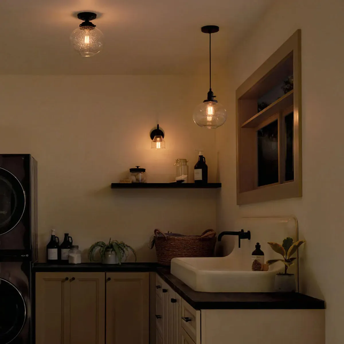 Avery 11" 1-Light Pendant Light with Clear Seeded Glass, Black Finish