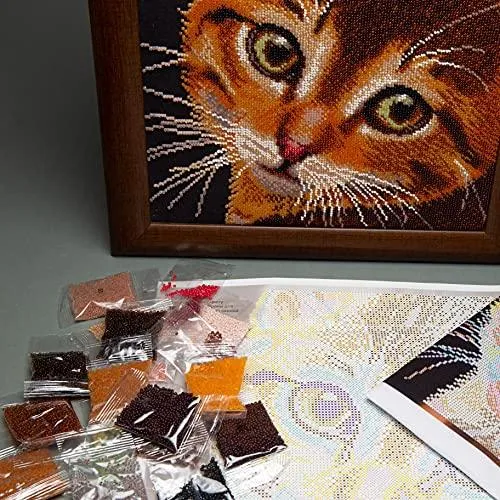 Beadwork kit B-728 "Red kitty", DIY Embroidery Pattern/ Gift Craft kit for her/ House Decor 27x24,5 cm