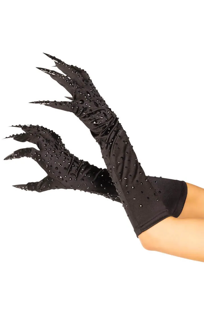 Black rhinestone gloves with claws