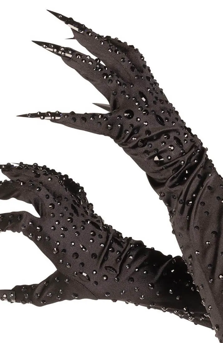 Black rhinestone gloves with claws