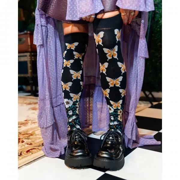 Butterfly Craze Knee High Sock - Black - One Size