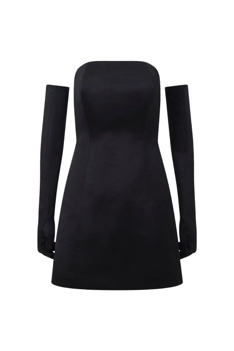 CUPID BLACK SATIN MINI DRESS & GLOVES