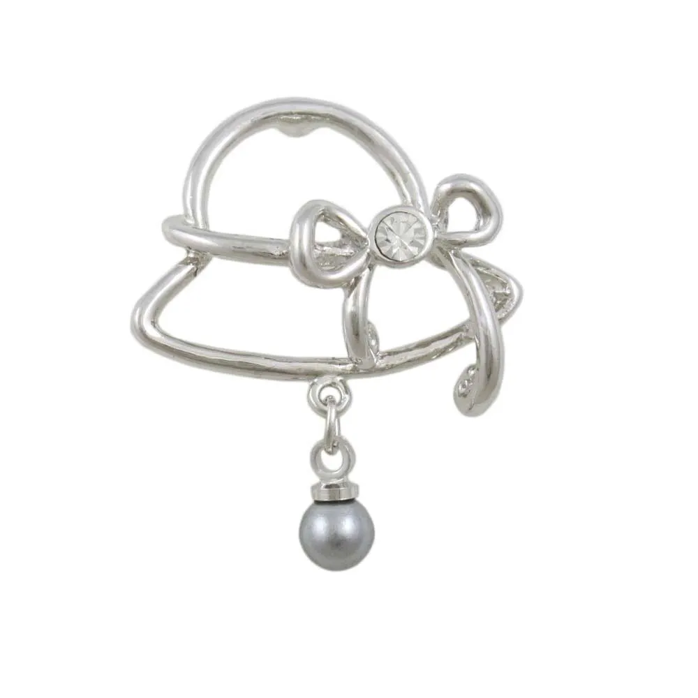 Easter Bonnet Lapel Tac Pin with Dangling Gray Pearl - SPF028