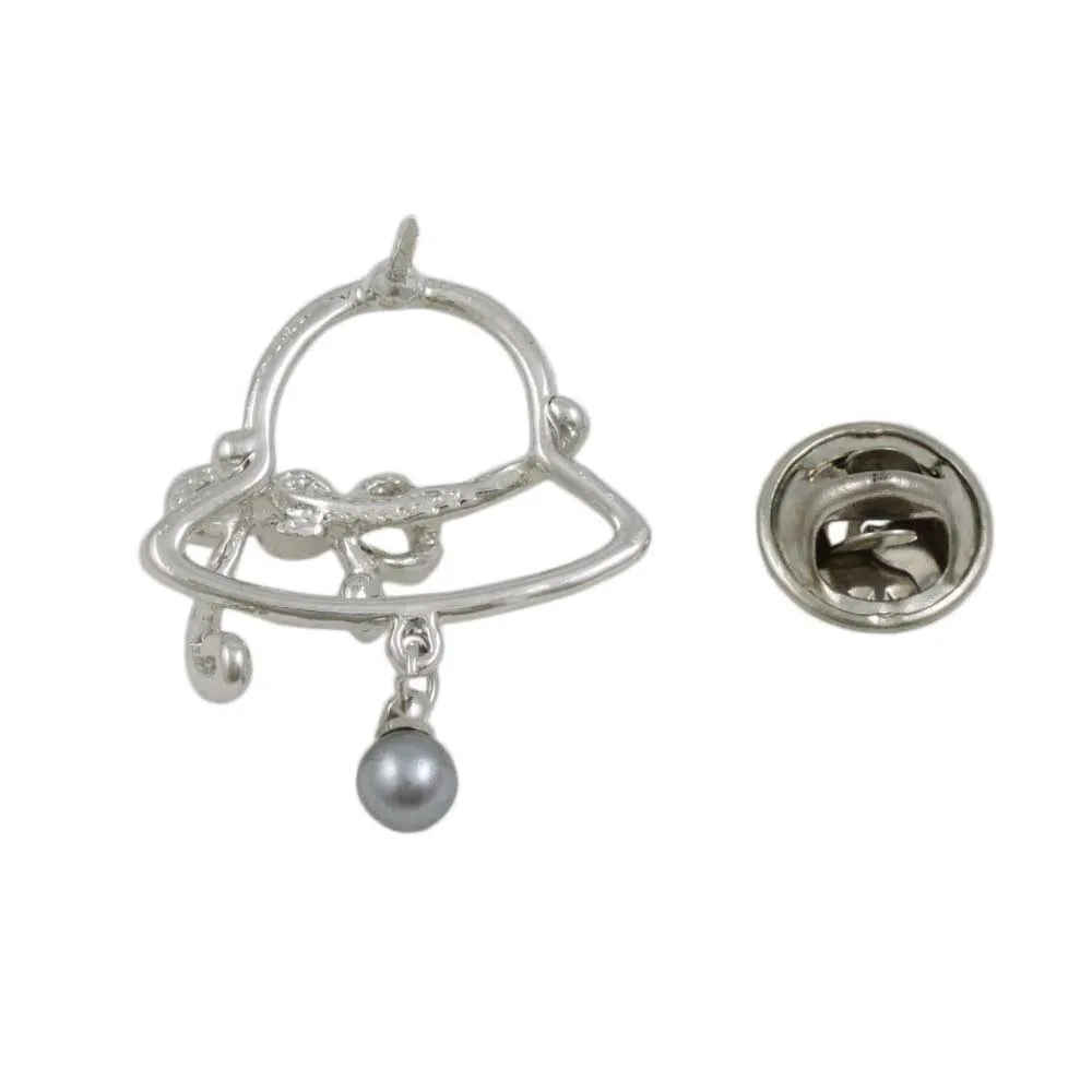 Easter Bonnet Lapel Tac Pin with Dangling Gray Pearl - SPF028