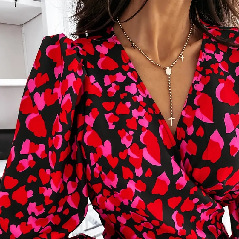 Elegant Ladies Office Dresses | Wrap A-line Dress | Women Flirty Ruffles V Neck Dress | Women Printed wrap Midi Dress | Summer Casual Dress