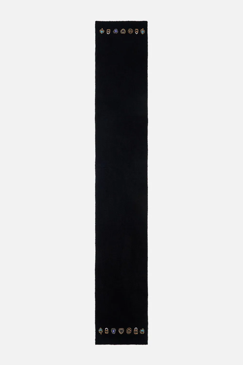 EMBELLISHED KNIT SCARF SOLID BLACK