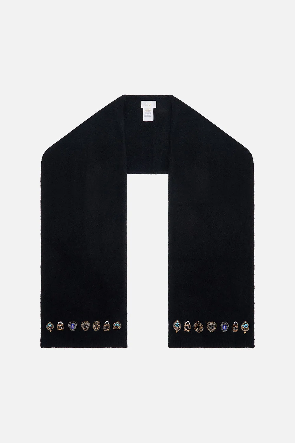 EMBELLISHED KNIT SCARF SOLID BLACK