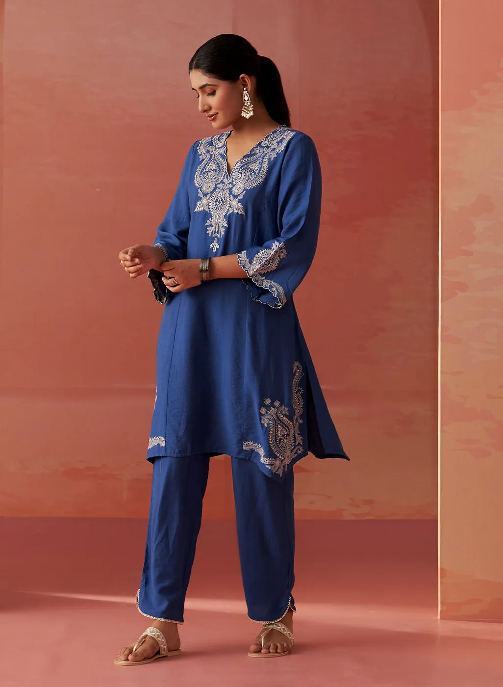 Faiza Berry Blue Embroidered Co-ord Set for Women