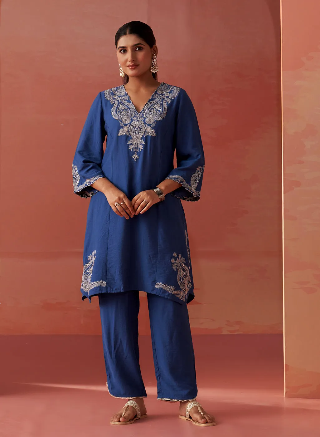 Faiza Berry Blue Embroidered Co-ord Set for Women