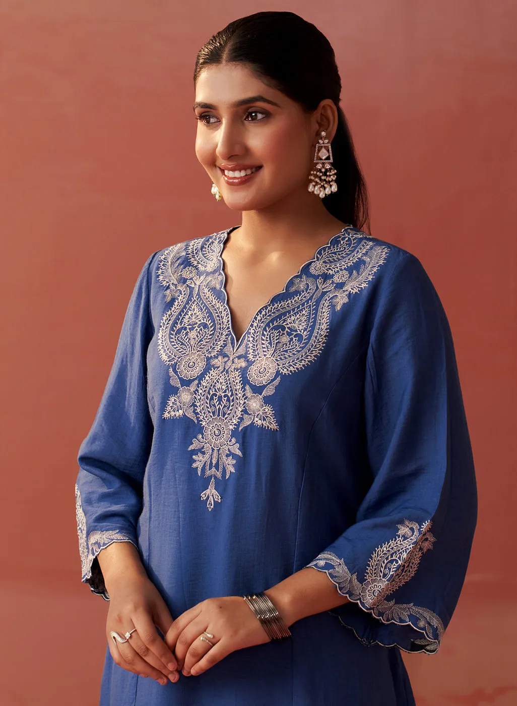 Faiza Berry Blue Embroidered Co-ord Set for Women