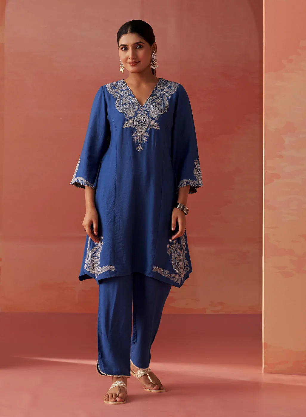 Faiza Berry Blue Embroidered Co-ord Set for Women