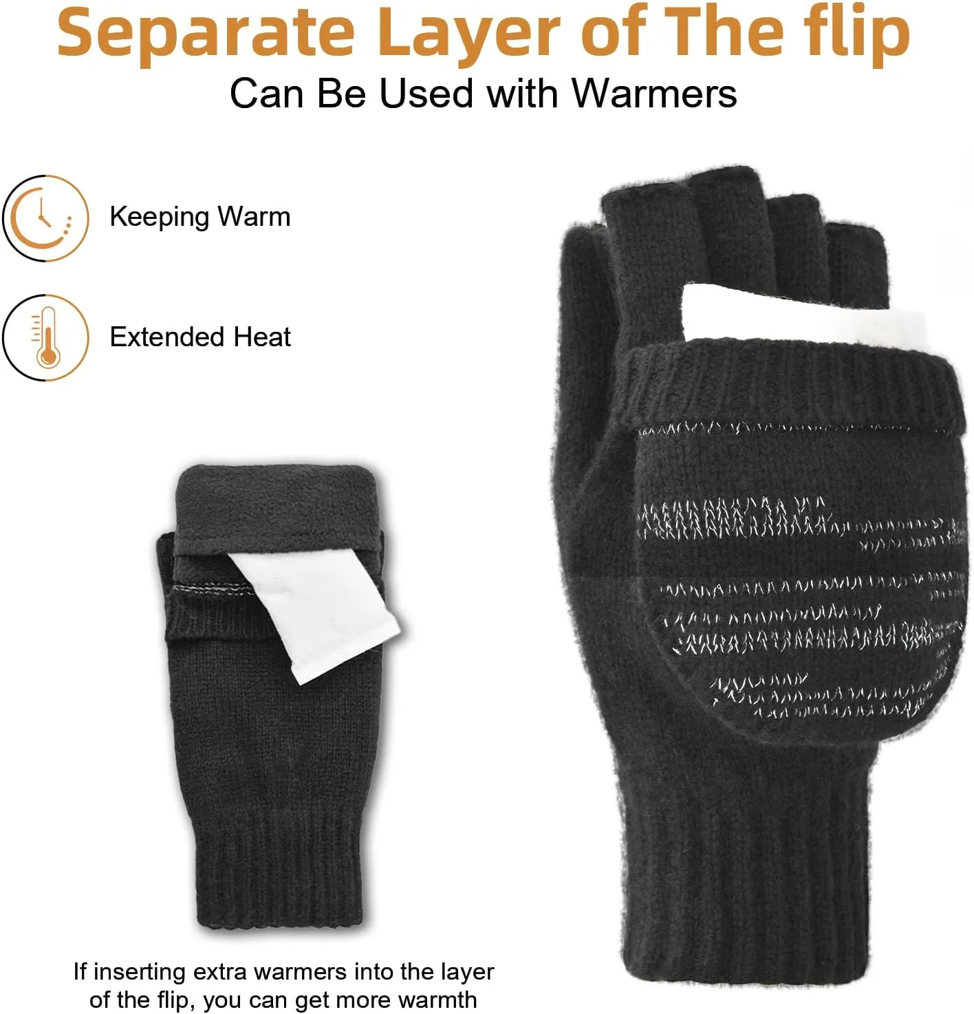 Flip Winter Gloves, Wool Fingerless Gloves for Women Men Cold Weather, Mittens with Reflective & Warmers Gift