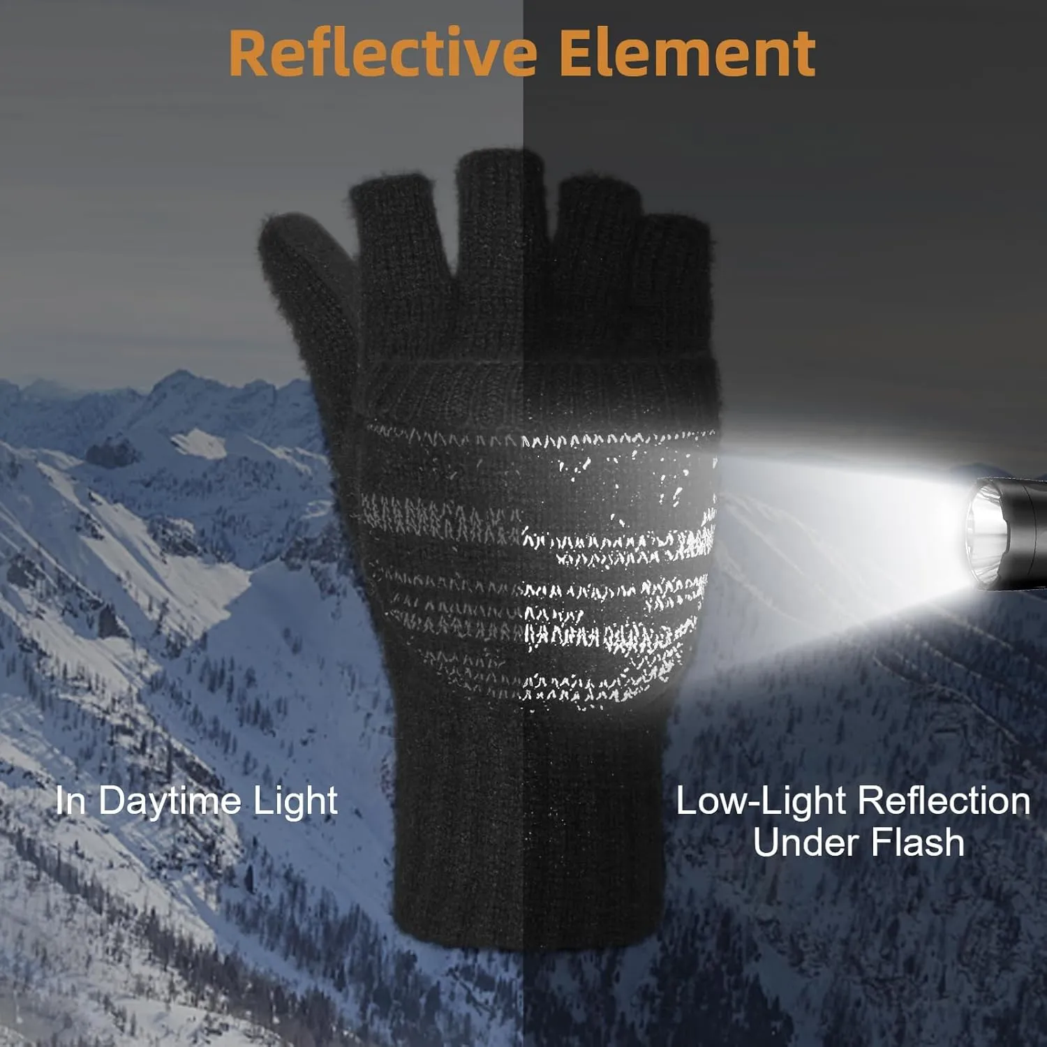 Flip Winter Gloves, Wool Fingerless Gloves for Women Men Cold Weather, Mittens with Reflective & Warmers Gift