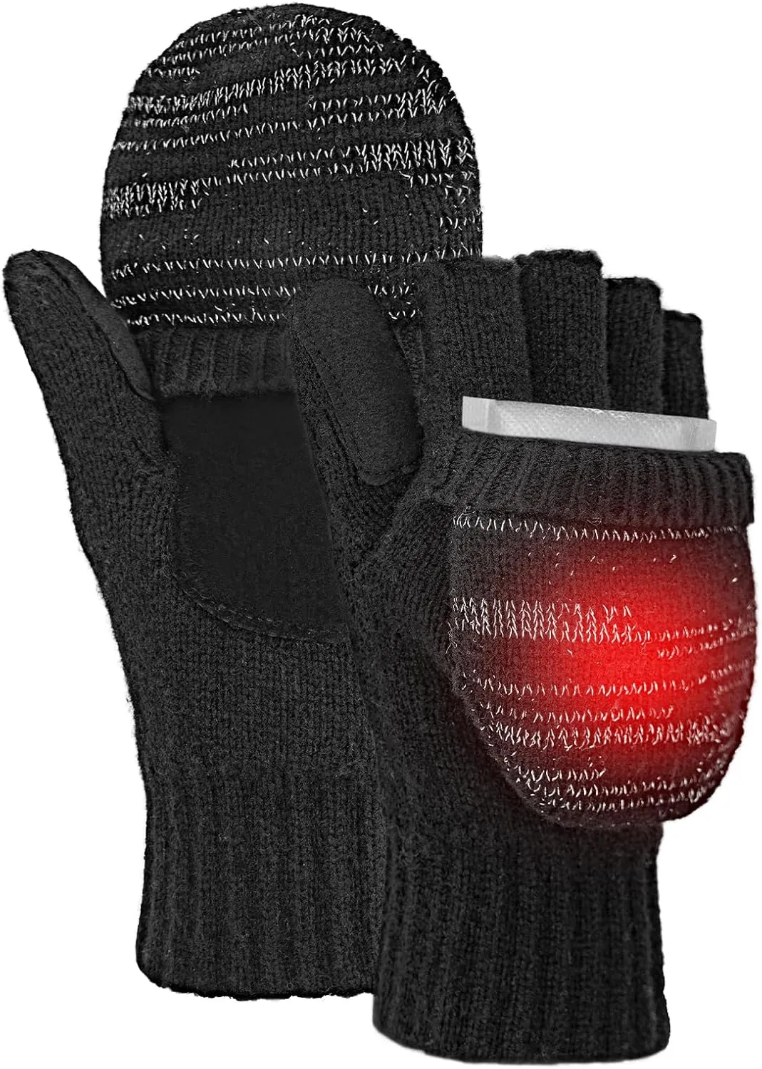 Flip Winter Gloves, Wool Fingerless Gloves for Women Men Cold Weather, Mittens with Reflective & Warmers Gift