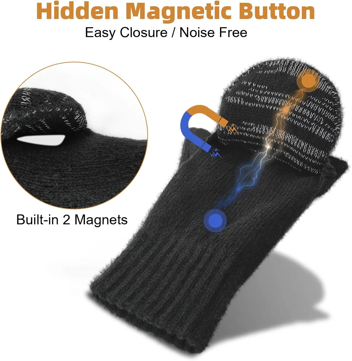 Flip Winter Gloves, Wool Fingerless Gloves for Women Men Cold Weather, Mittens with Reflective & Warmers Gift