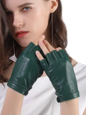 GSG Women Fingerless Leather Gloves - Driving Motorcycle Biker Gloves - Unlined Half Finger