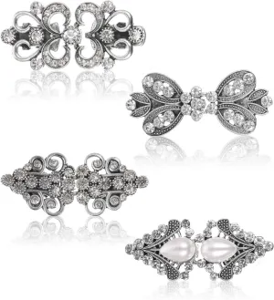 JELIEE 4 PCS Sweater Shawl Clips Dress Clip Cloak Clasp Shawl Clip Vintage Cardigan Clip Retro Cloak Brooches Silver Shawl Pins Back Cinch Rhinestone Shawl Shirt Cardigan Scarf Cinch Clips for Women