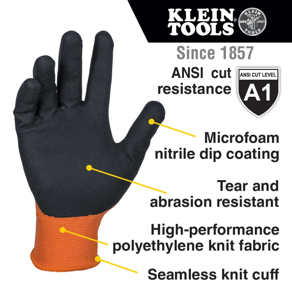 Klein 60580 Knit Dipped Gloves, Cut Level A1, Touchscreen, Medium, 2-Pair