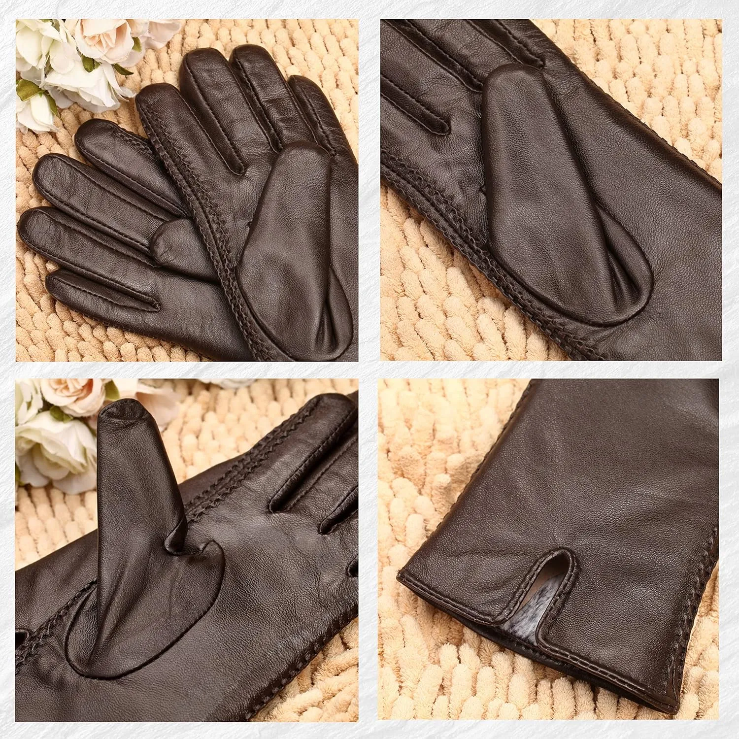 Leather Gloves for Women Winter, Touchscreen Gloves for Cold Weather with Warm Lining