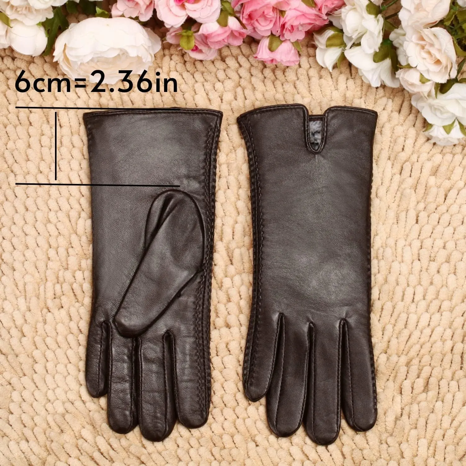 Leather Gloves for Women Winter, Touchscreen Gloves for Cold Weather with Warm Lining