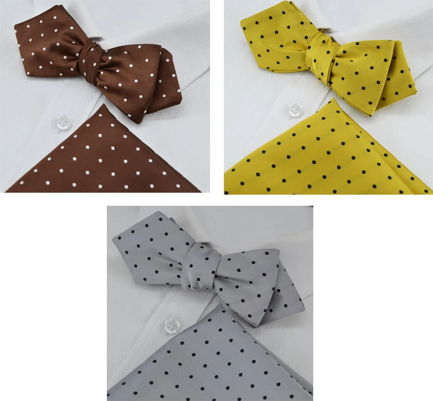 Men Bow Tie and Pocket Square Set of 3, Boy Classic Self Tied Bowtie with Handkerchief for Tuxedo or Wedding Party MS-B2