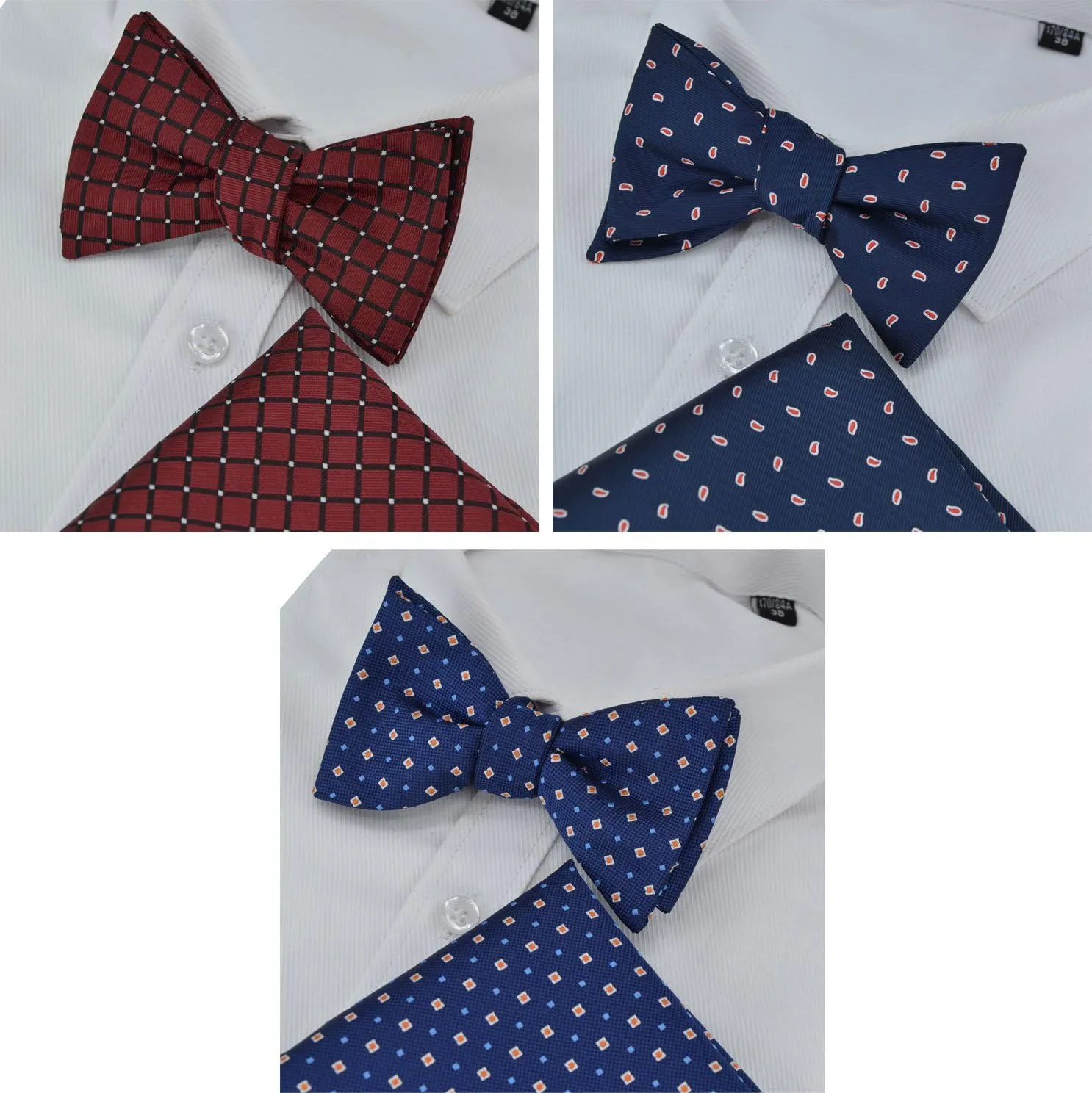 Men Bow Tie and Pocket Square Set of 3, Boy Classic Self Tied Bowtie with Handkerchief for Tuxedo or Wedding Party MS-B2