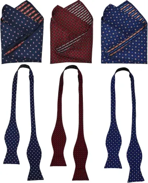 Men Bow Tie and Pocket Square Set of 3, Boy Classic Self Tied Bowtie with Handkerchief for Tuxedo or Wedding Party MS-B2