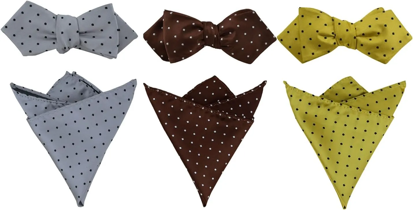 Men Bow Tie and Pocket Square Set of 3, Boy Classic Self Tied Bowtie with Handkerchief for Tuxedo or Wedding Party MS-B2