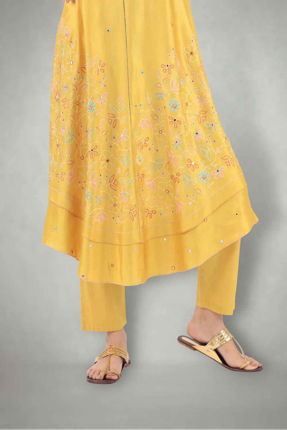 Mustard  Aari &  Mirror Work Suit Set