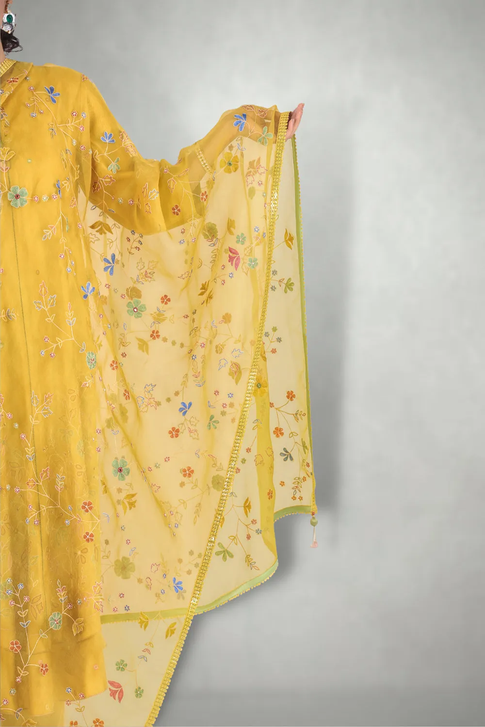 Mustard  Aari &  Mirror Work Suit Set