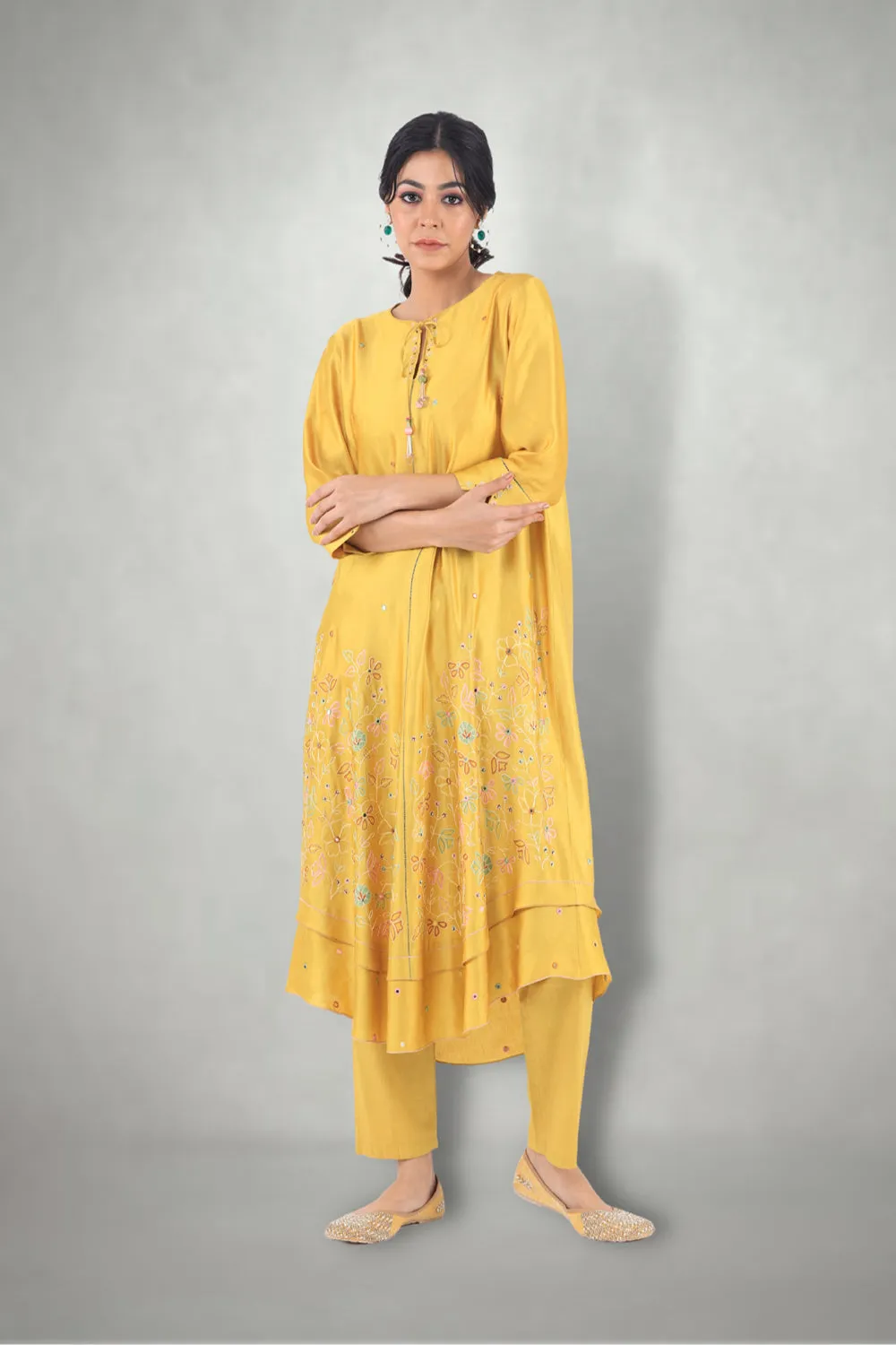 Mustard  Aari &  Mirror Work Suit Set