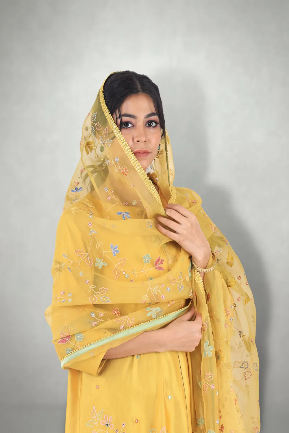 Mustard  Aari &  Mirror Work Suit Set