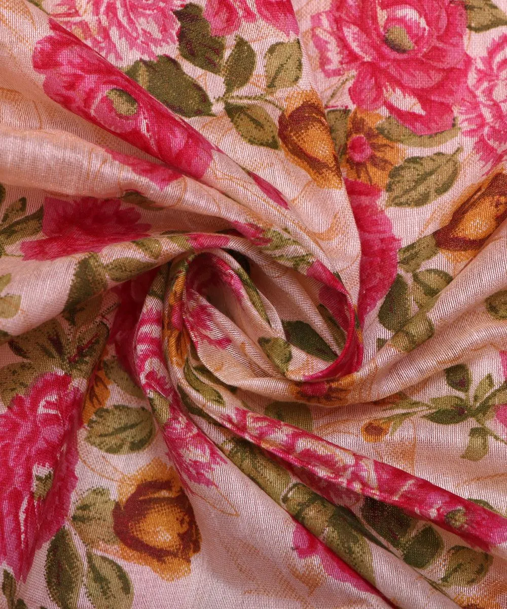 Off-White Colour Floral Print Chanderi Cotton Fabric