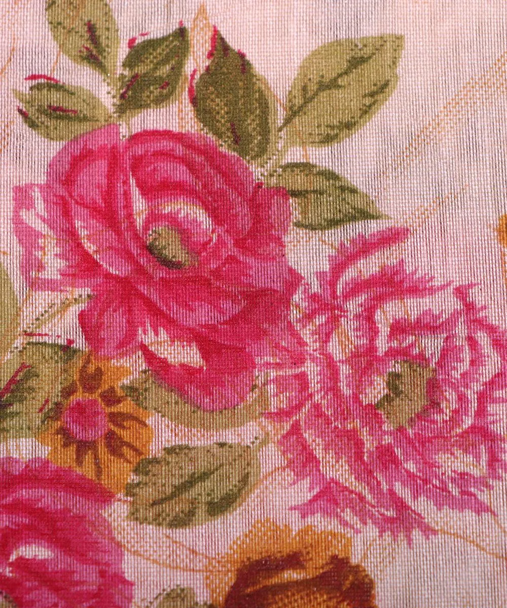 Off-White Colour Floral Print Chanderi Cotton Fabric