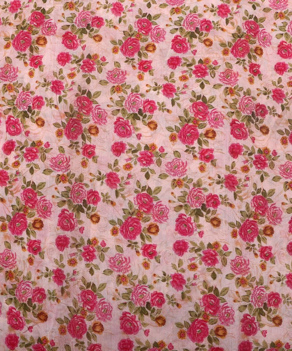 Off-White Colour Floral Print Chanderi Cotton Fabric