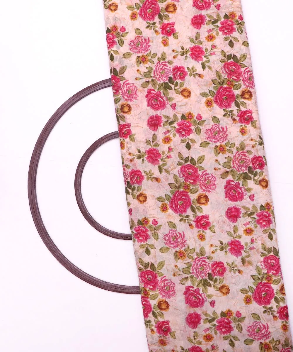 Off-White Colour Floral Print Chanderi Cotton Fabric