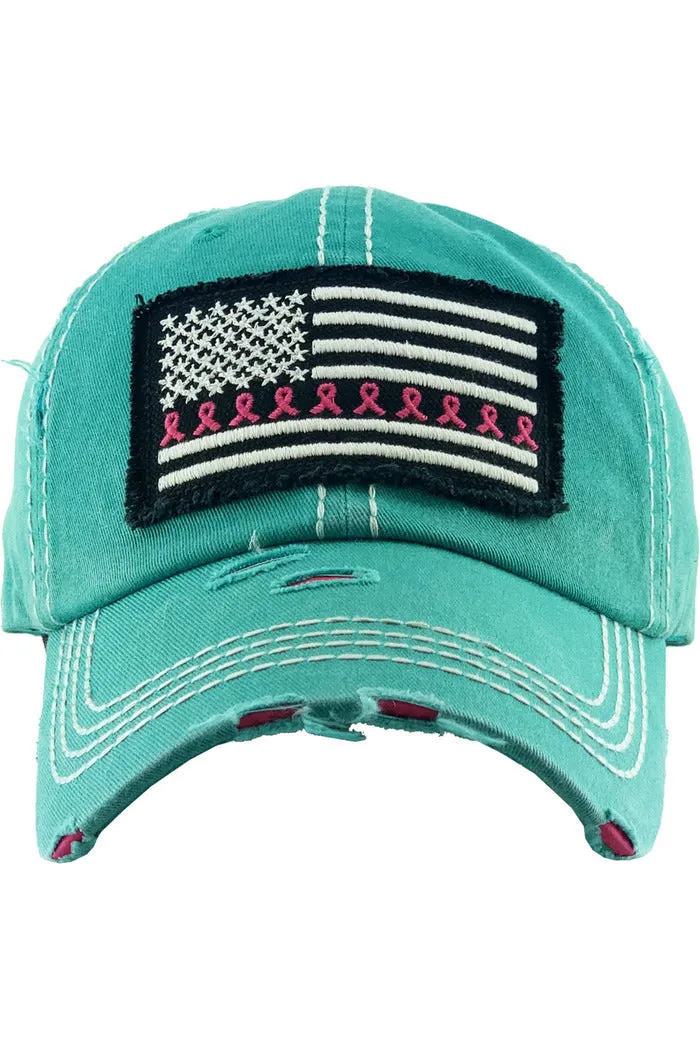 Pink Ribbon Flag Washed Cap