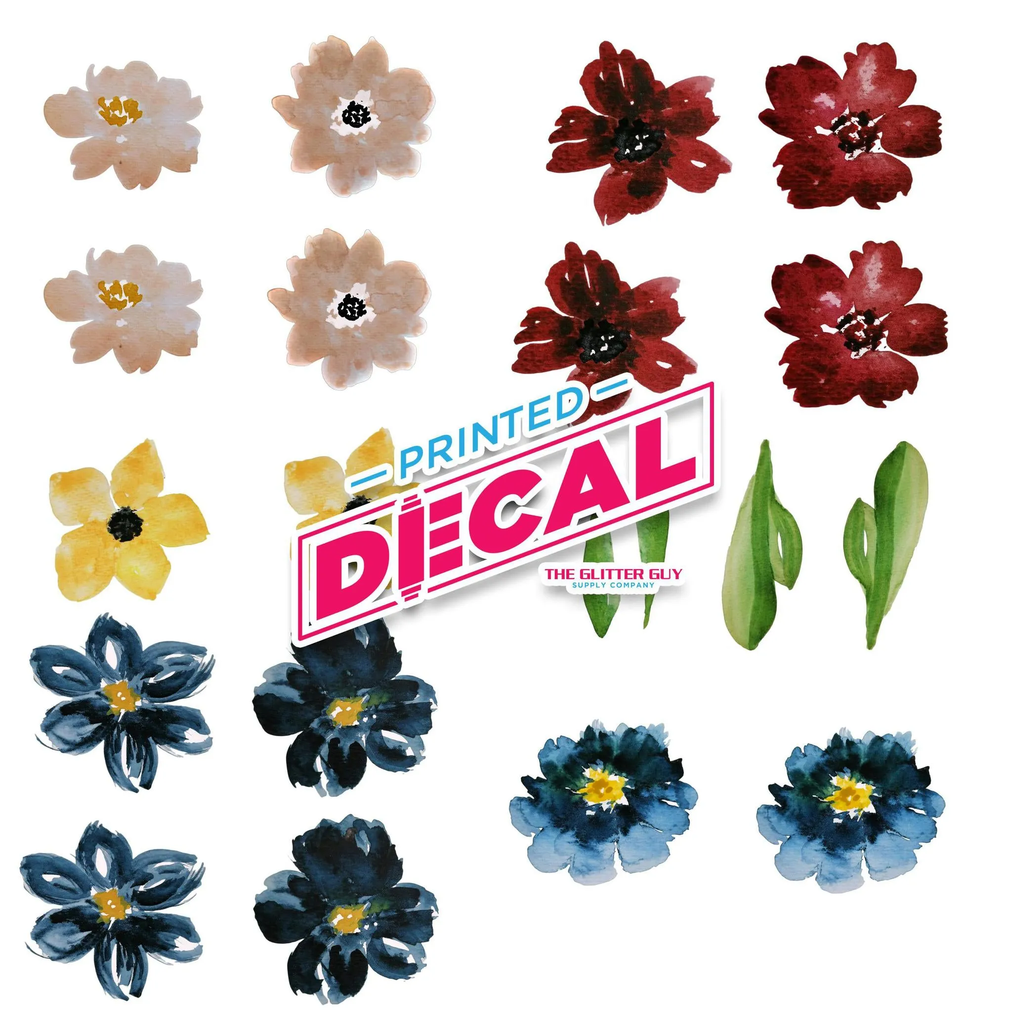 Printed Decal Sheet - Watercolor Flower